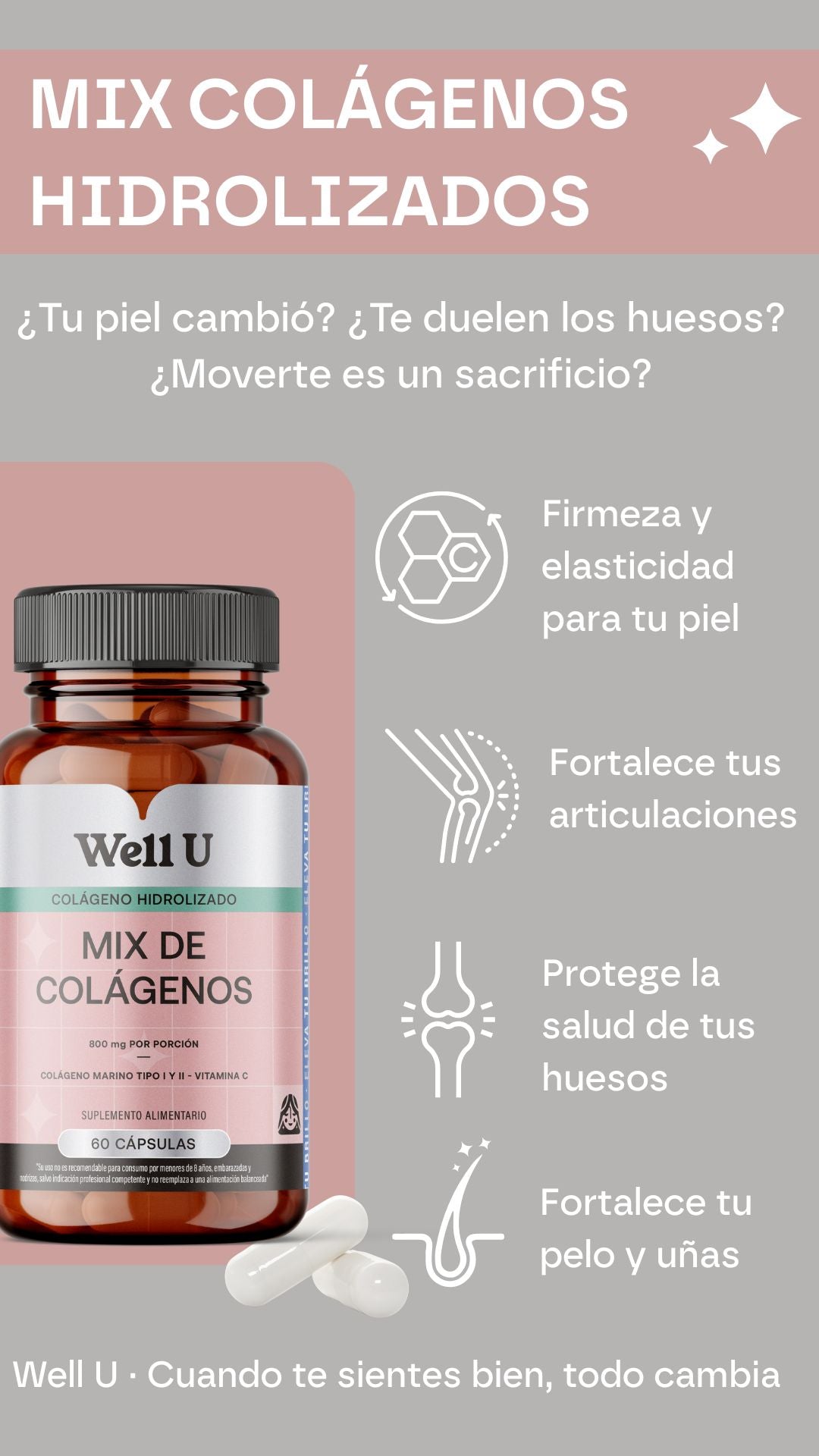 CÁPSULAS - MIX COLÁGENOS HIDROLIZADOS Tipo I + Tipo II con Vitamina C | Cápsulas