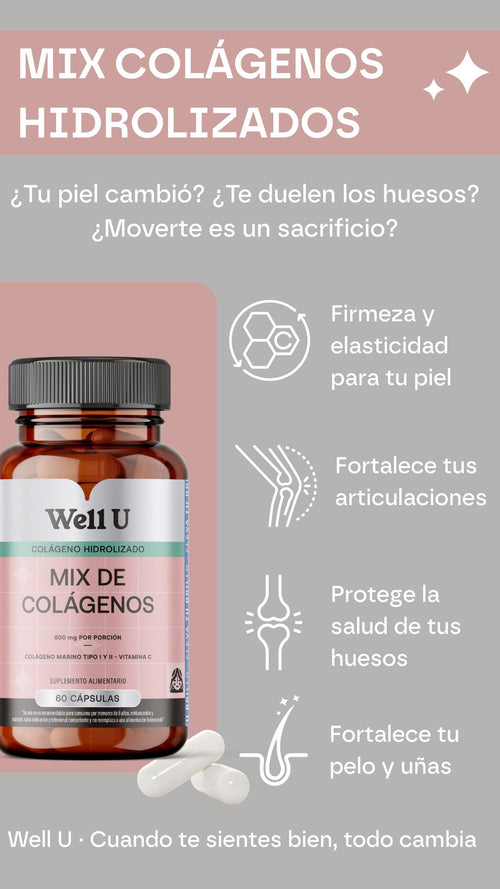 CÁPSULAS - MIX COLÁGENOS HIDROLIZADOS Tipo I + Tipo II con Vitamina C | Cápsulas