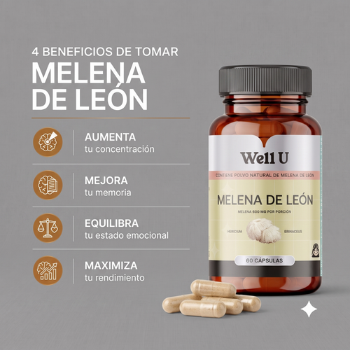 CÁPSULAS - MELENA DE LEÓN 600 mg 600 mg Extracto Hericium erinaceus | Hongo Funcional en Cápsula Vegetal