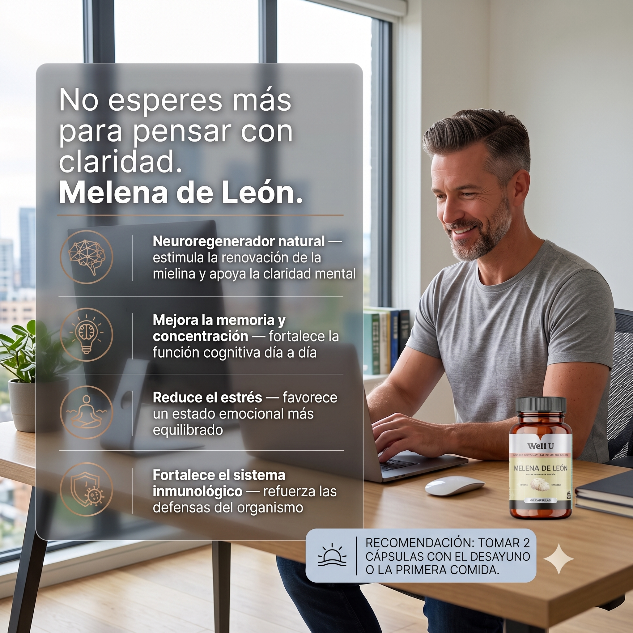 CÁPSULAS - MELENA DE LEÓN 600 mg 600 mg Extracto Hericium erinaceus | Hongo Funcional en Cápsula Vegetal