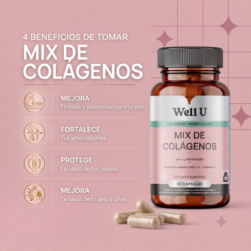 CÁPSULAS - MIX COLÁGENOS HIDROLIZADOS Tipo I + Tipo II con Vitamina C | Cápsulas