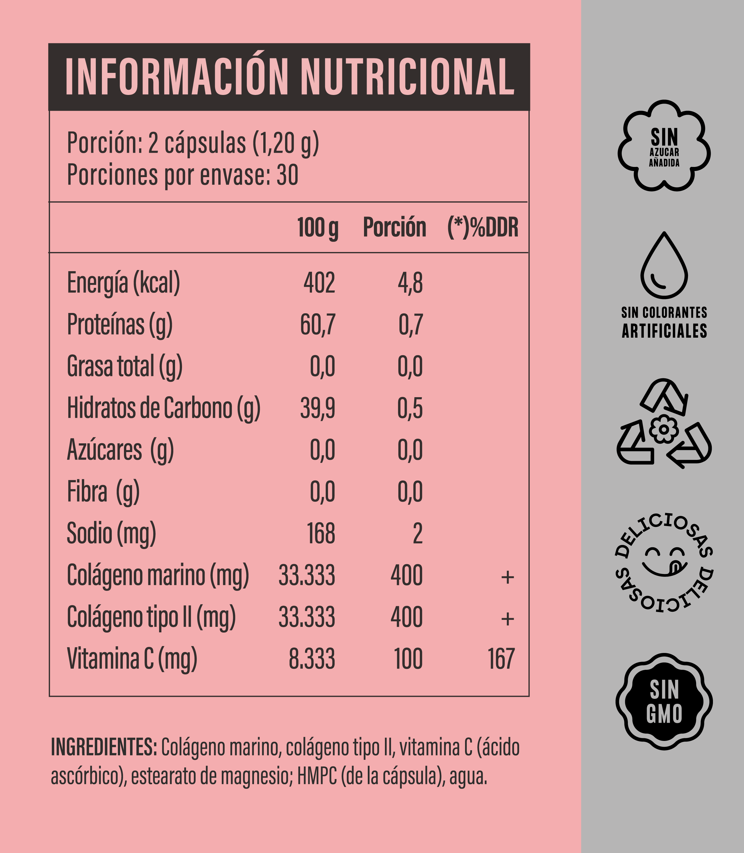 CÁPSULAS - MIX COLÁGENOS HIDROLIZADOS Tipo I + Tipo II con Vitamina C | Cápsulas