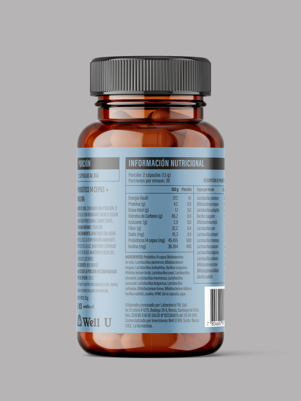 CÁPSULAS - PROBIÓTICOS 100 BILLONES | 14 Cepas Vivas + Inulina Prebiótica | Cápsula Vegetal